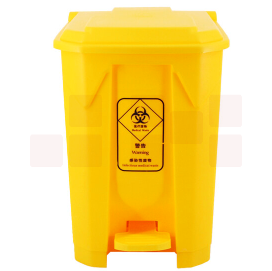 兰诗 80升黄色垃圾桶 废弃物桶  80L脚踏垃圾桶