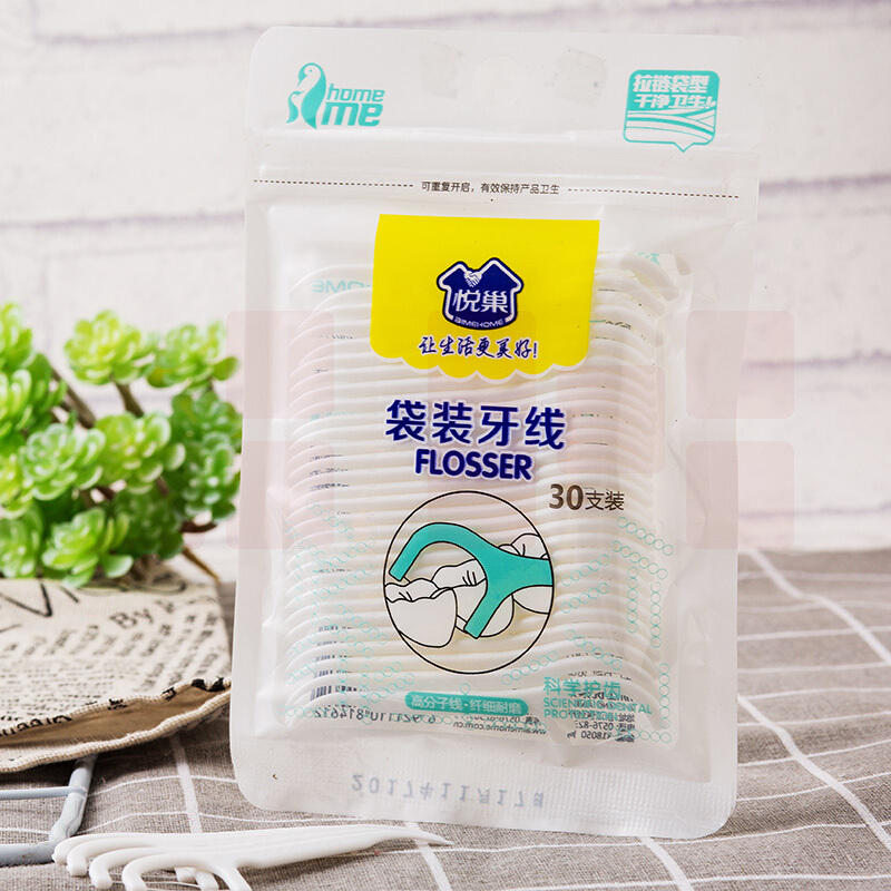 悦巢洁齿牙线棒细滑纤维圆线高拉力耐用洁牙棒经济装牙签旅行便携袋装6袋*30支