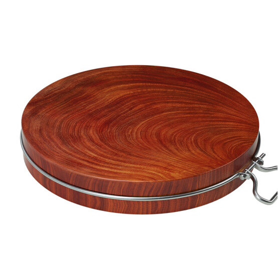 正宗红铁木砧板  菜墩圆形刀板 红铁木钢圈款 46*5cm  货号：JC