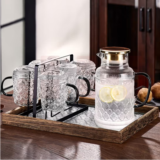 青苹果  复古海棠花冷水壶玻璃茶壶套装   货号：JC