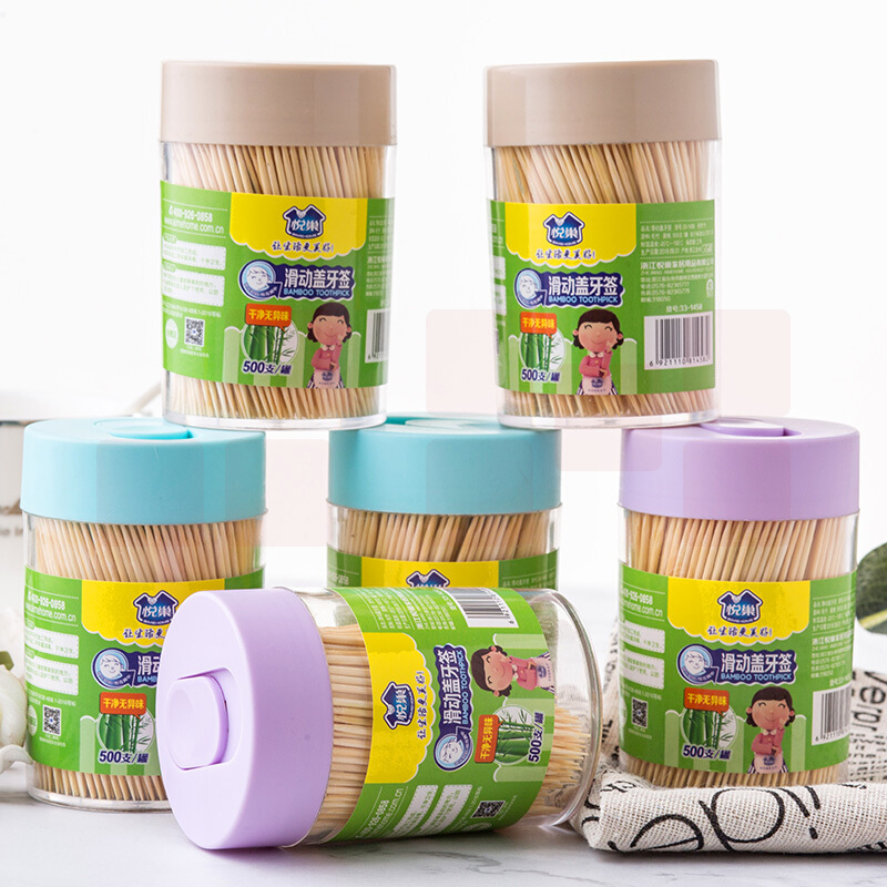 悦巢竹牙签 防尘滑盖罐装牙签量贩装6*500支
