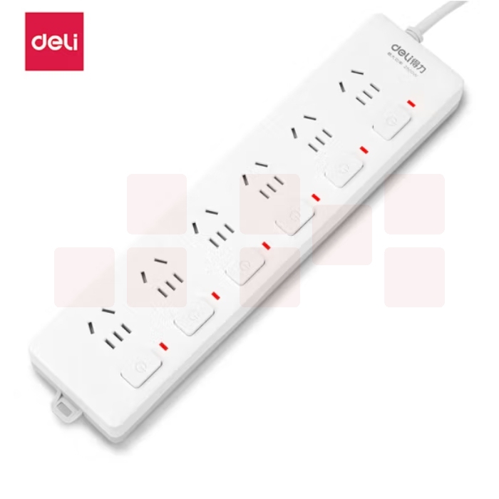 得力3980 6位独立开关 全长5米 延长线插座_6组插排 移动排插