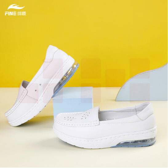 绯樱 2216大气垫护士鞋秋冬季款真牛皮软底镂空舒适透气浅口低帮平底33~42码