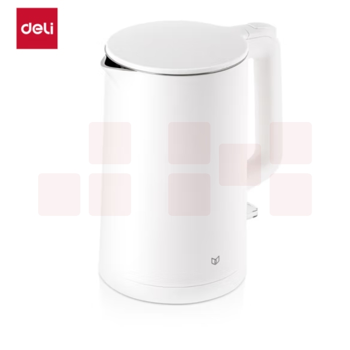 得力 85604 电热水壶 304不锈钢 双层隔热烧水壶 1.67大容量 自动断电 白色