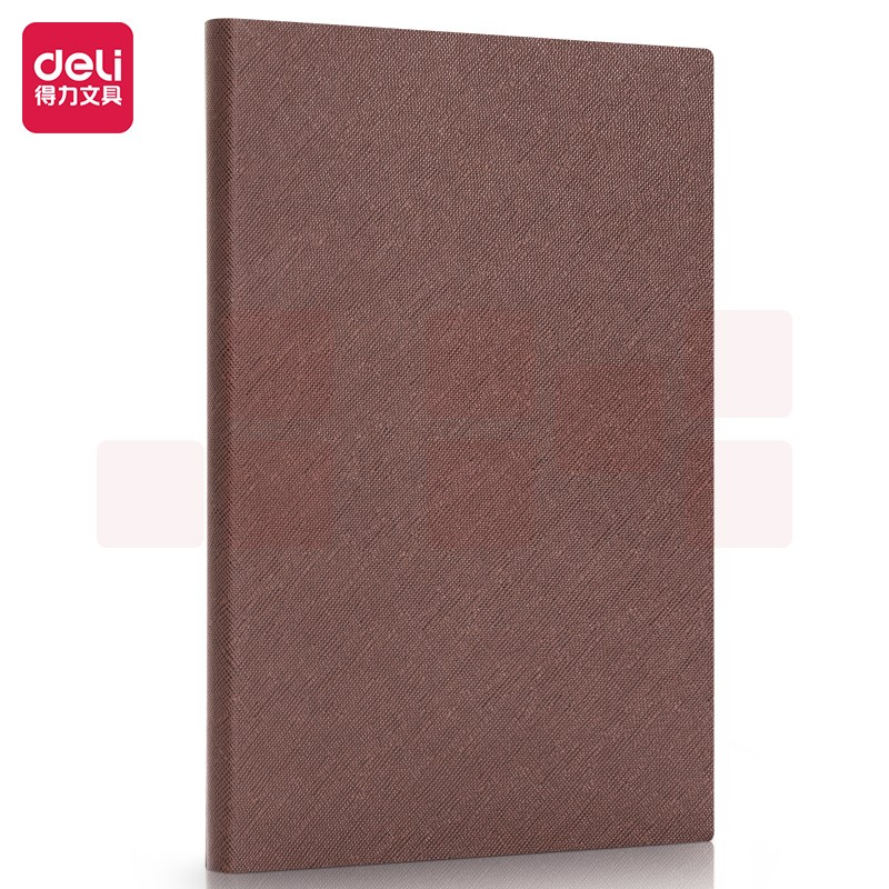 得力 A5/150张商务记事本笔记本子 皮面本办公会议日记本 棕色BP129