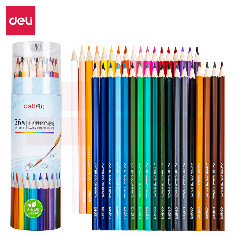 得力68132_48色水溶性六角杆彩铅(混)(48色/筒)