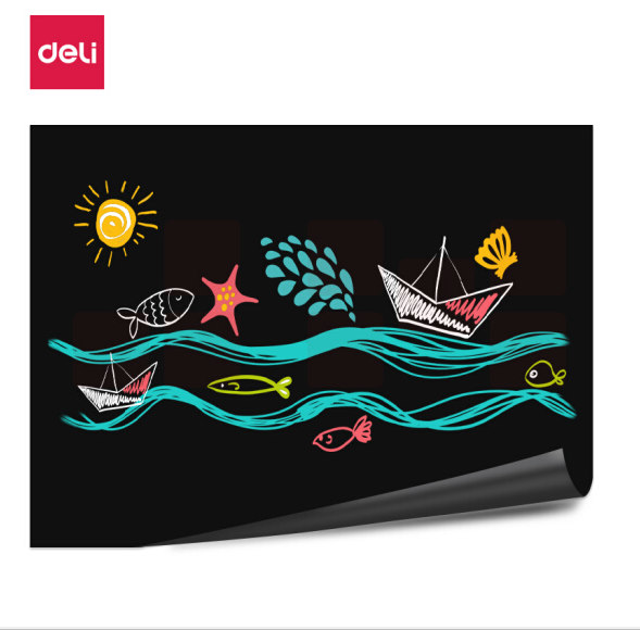 得力 90*120cm家用软磁铁磁性自粘白板贴可擦写字板画板/黑板涂鸦墙贴纸亲子儿童小黑板贴 含背胶50002