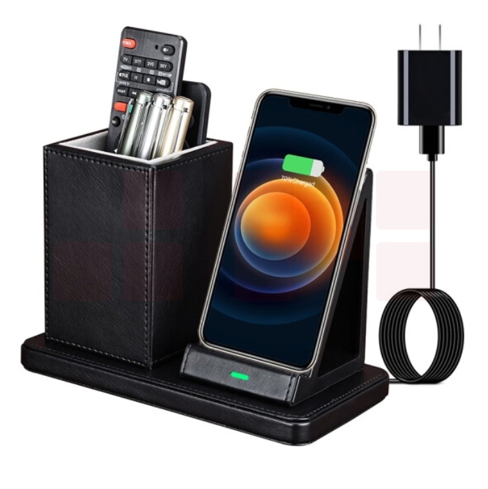 多功能智能笔筒 桌面收纳盒带手机无线充电功能 二合一雅典黑【笔筒+无线充】