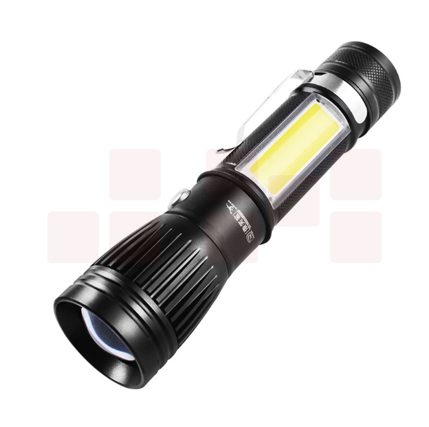 微笑鲨 T6 LED远射强光手电筒带侧灯笔夹USB充电口户外照明