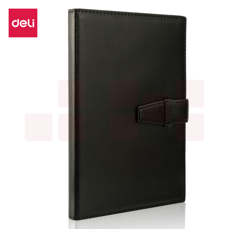 得力(deli)25K120张扣带皮面本会议记事本日记本 黑色3335