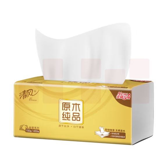 清风抽纸 原木金装 3层150抽 1包 M码 亲肤无刺激
