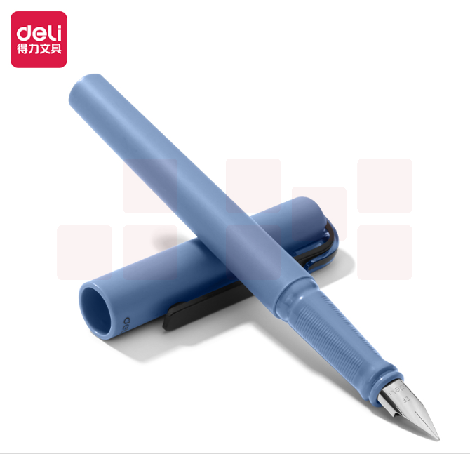 得力（deli）乐素正姿练字钢笔 书写签字墨水笔EF明尖(暗石蓝)A952