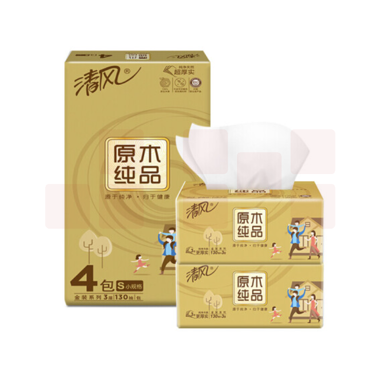 清风抽纸 原木纯品金装系列 3层130抽*6包