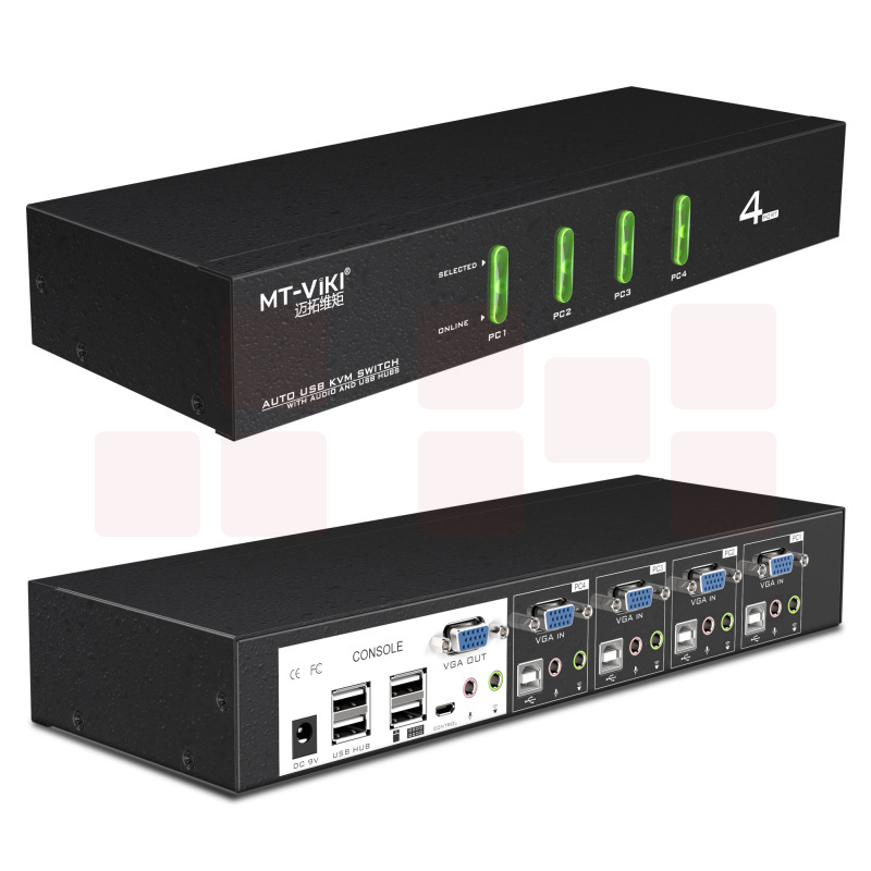迈拓维矩MT-0401VK 工业级kvm切换器4口usb带音频显示器电脑vga4进1出