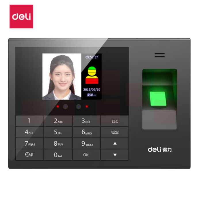 得力3765人脸指纹混合识别考勤机       200人脸+1000指纹