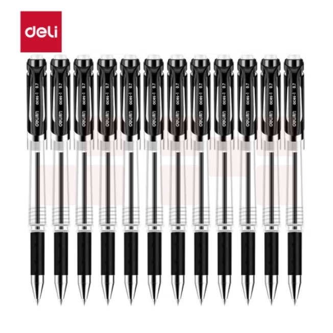 得力(deli)0.7mm办公中性笔水笔签字笔 12支/盒 S20黑色