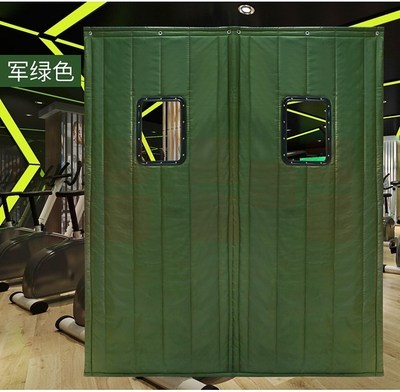 军绿色带窗户门帘  布艺棉门帘  家用挡风门帘 每平米价 （不支持安装）​
