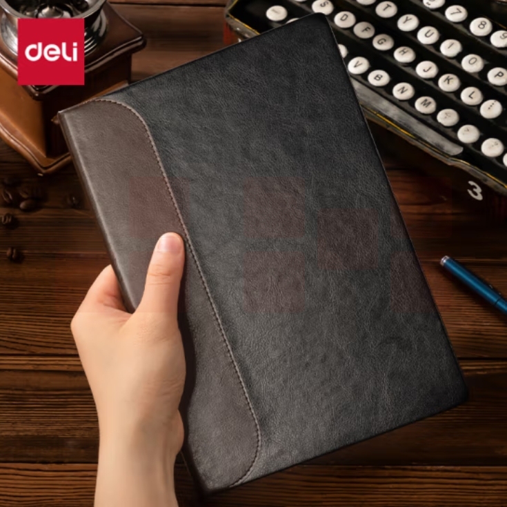 得力（deli）32K/120张商务会议记录本 皮面本 笔记本呢 黑色BP134