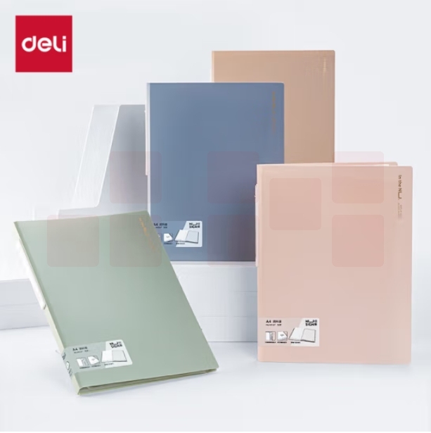 得力 纽赛资料册A4/30页 彩色文件收纳带注塑背条设计 文件夹 颜色随机NS167