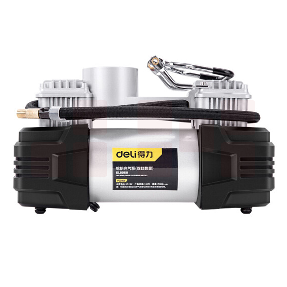 得力（deli）金属双缸车载充气泵 便携式打气筒 双30缸数显预设胎压充气泵 DL8060  货号：JC