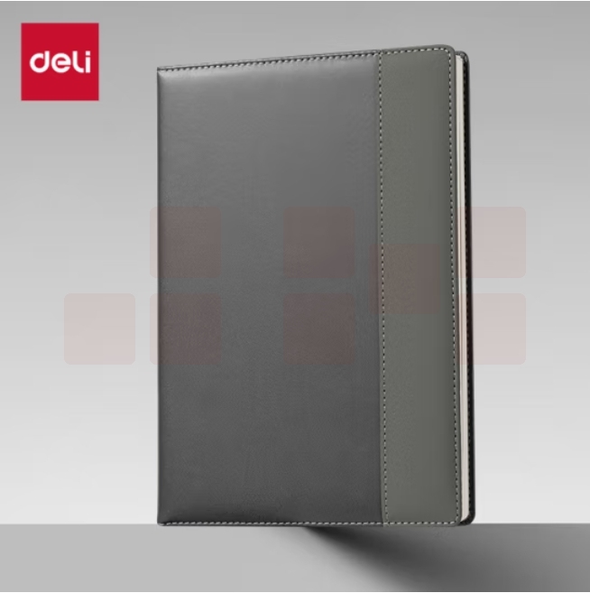 得力(deli)25K/160张笔记本子皮面本 记事本手账本日记本软抄本 灰色7921