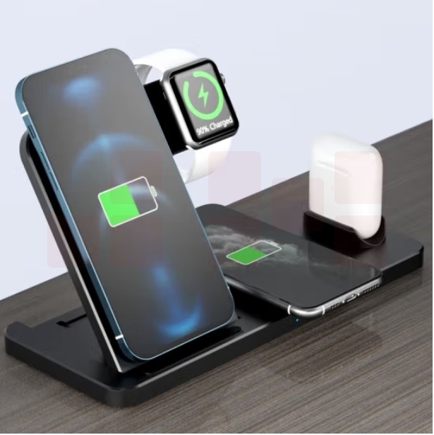 无线充电器快充桌面立式无线充电板底座耳机iwatch手表充电支架 【酷黑】四合一