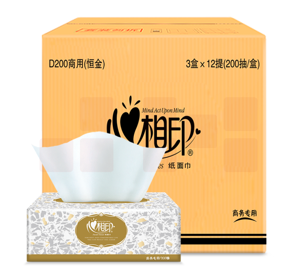 心相印 D200 盒装抽纸 双层200抽/盒*3盒/提*12提/箱 190mm*185mm （36盒）