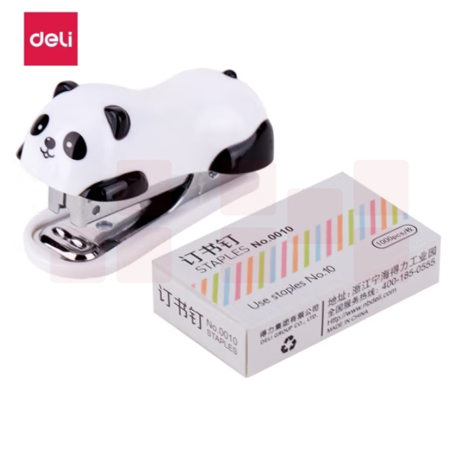 得力（deli） 订书机小型订书器书钉熊猫迷你订书机套装 0453（10号钉）