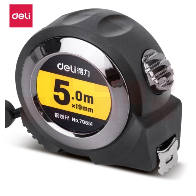 得力(deli)5m全包胶自锁钢卷尺 精准测量5米盒尺 79551