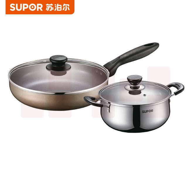 苏泊尔 VTP1705T 厨房两件套24cm平底锅 煎锅+20cm汤锅（2.5L）