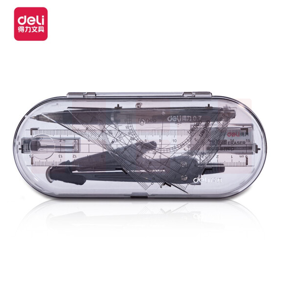 得力 9591 学生考试绘图套尺8件套装（铅笔+铅芯+橡皮+圆规+尺子/三角尺+量角器）