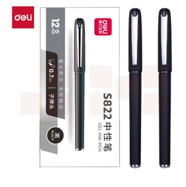 得力(deli)0.7mm办公中性笔水笔签字笔 12支/盒DL-S822黑