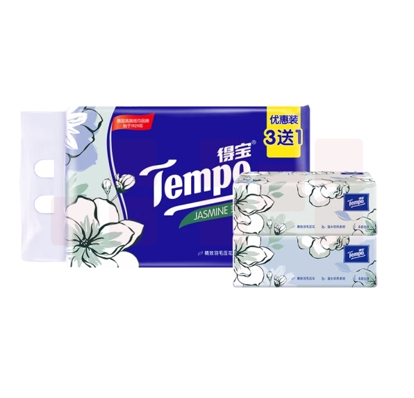 得宝 抽纸茉莉花味软抽纸巾4层加厚90抽  3+1包 T2281A 货号：LJ