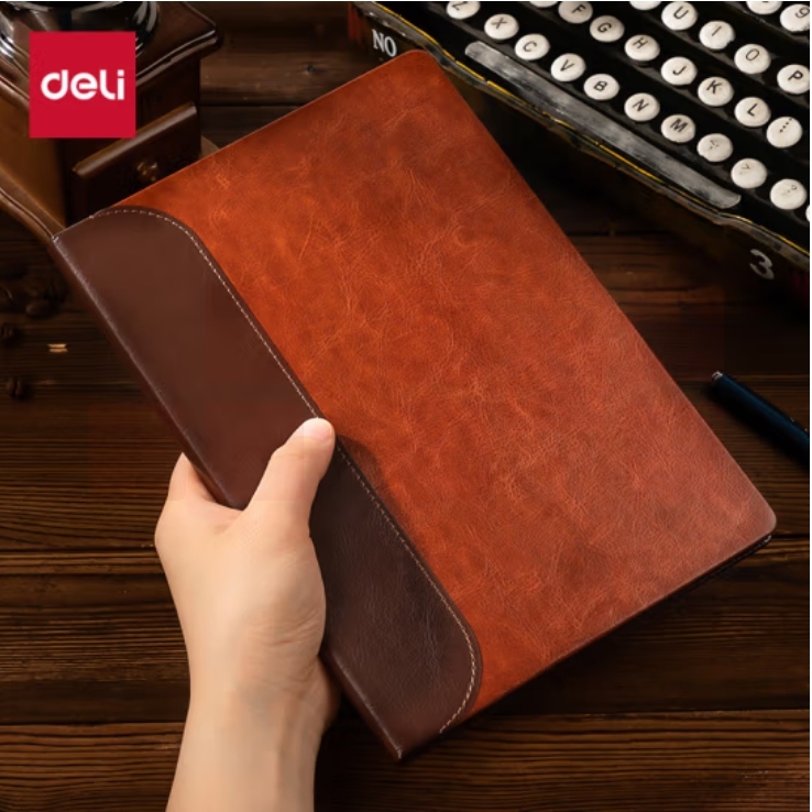 得力（deli）32K/120张商务会议记录本 皮面本 笔记本呢 棕色BP134