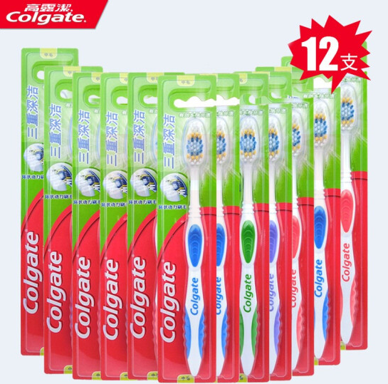 高露洁 三重中毛牙刷 独立装 12支