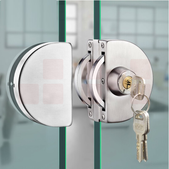 玻璃门锁 推拉玻璃锁 双门免开孔  适用于双边玻璃门，外面钥匙开启内面无