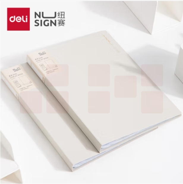 得力（deli）纽赛编码资料册40页 文件收纳册带页码活页插袋文件夹办公学生用品 NS191岸砂白
