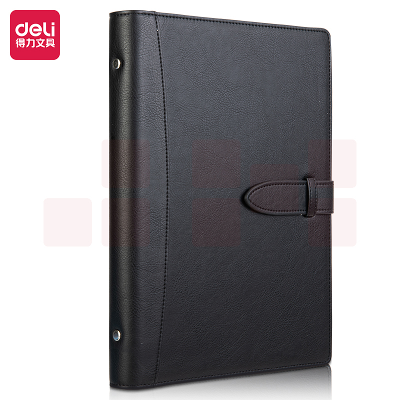 得力(deli) 16K/100张经典活页皮面本笔记本插袋记事本扣带本250mm*175mm 黑色 22801