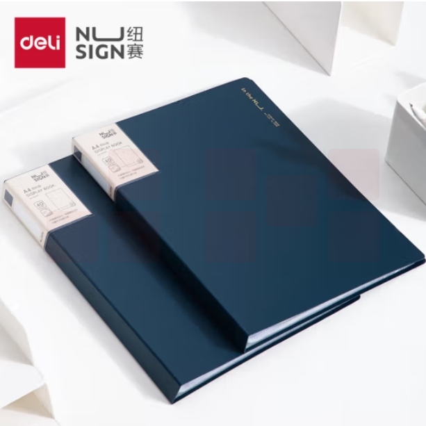 得力（deli）纽赛编码资料册40页 文件收纳册带页码活页插袋文件夹办公学生用品 NS191墨蓝色
