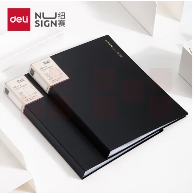得力（deli）纽赛编码资料册40页 文件收纳册带页码活页插袋文件夹办公学生用品 NS191 黑色