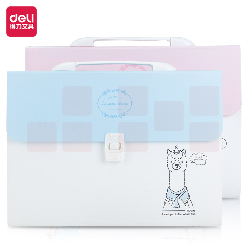 得力（deli）A4风琴包13格 按扣手提资料册文件收纳72567(混)