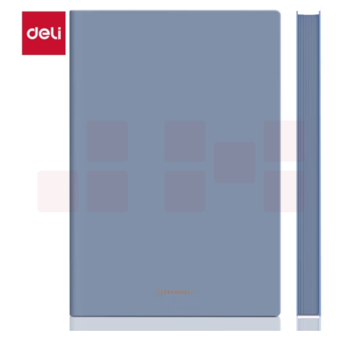 得力（deli）A5/96张商务记事本笔记本子 皮面本办公会议日记本 蓝色22284