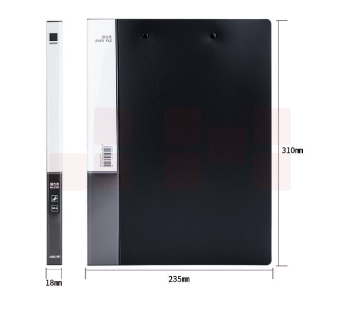 得力 A4金属单强力夹+插页袋硬文件夹 5301 黑色（310*235*18mm）