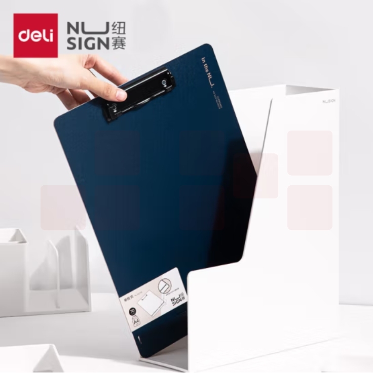 得力(deli)纽赛A4书写板夹金属强力夹 简约硬质会议夹合同签约写字垫板 海军蓝NS179