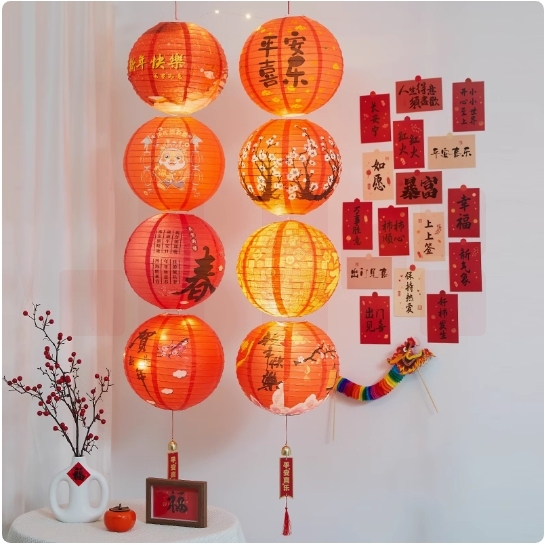 新年装饰国风灯笼串 春节风铃铃铛 5连 货号：LJ