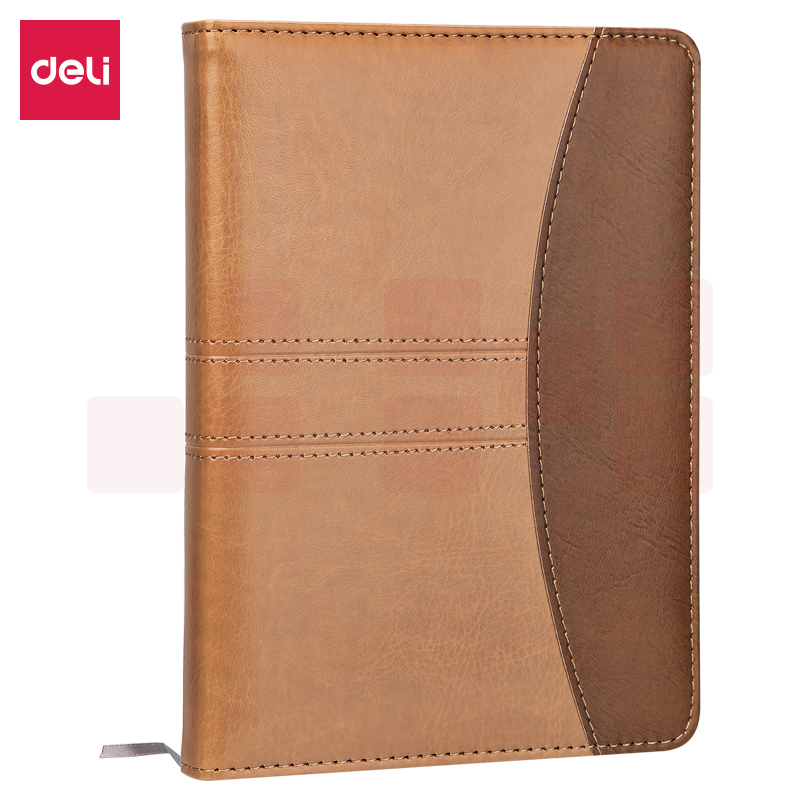 得力(deli)25K160张加厚复古棕咖拼接皮面本 会议记事本笔记本 7921