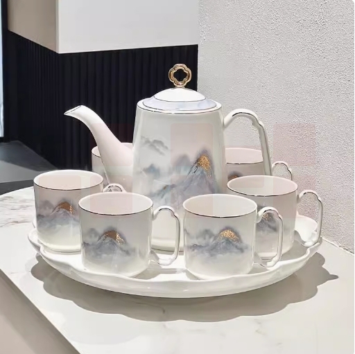 中式骨瓷水杯  250ml  水墨江山杯子1个      货号：JC