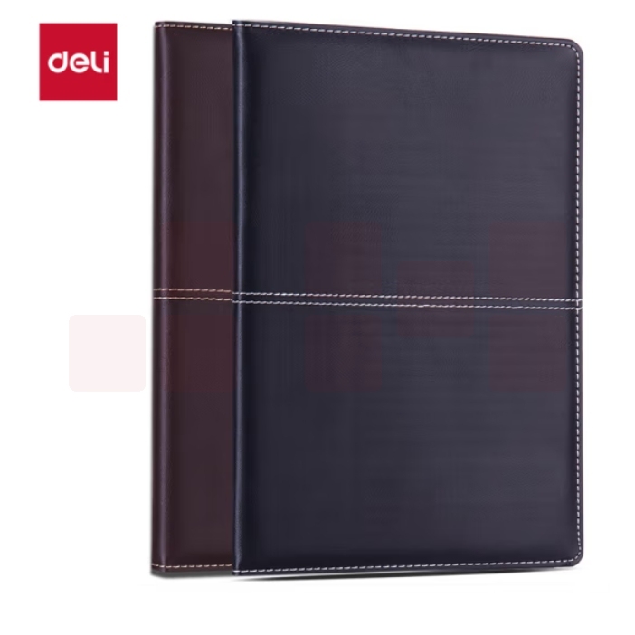 得力(deli)16K112张大号磨砂商务皮面本 会议记事本笔记本 黑色3323
