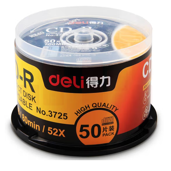 得力(deli)刻录碟片CD-R光盘刻录盘50片/筒 1筒装 3725