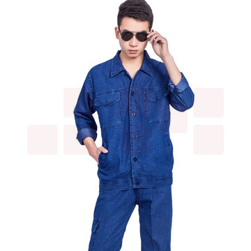 威特仕 牛仔棉工作服拉链电焊汽修长袖套装加厚全棉多口袋焊工服 1.2kg 彩色